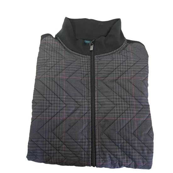  Men’s Ponte Knit Plaid Quilted Front Jacket, Black, X Large