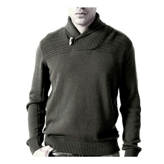  Men’s Ribbed Shawl Collar Sweater (Charcoal Heather, XL)