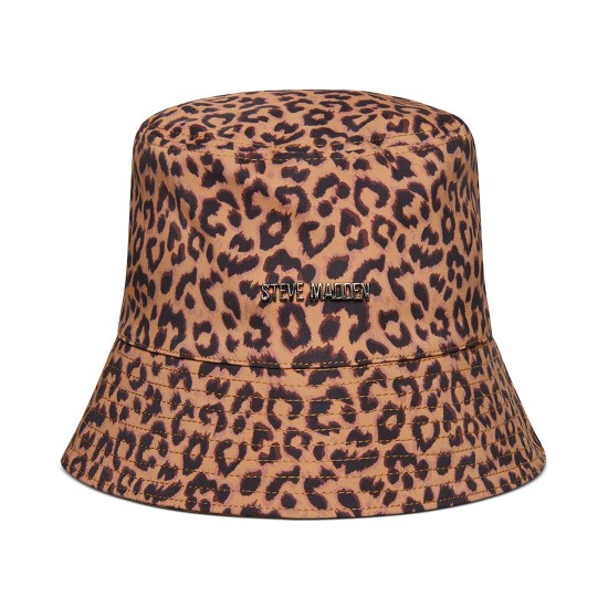  Leopard-Print Water Resistant Packable Bucket Hat, Tan