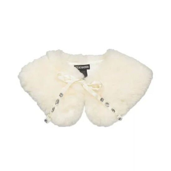  Women s Faux Fur Neck Collar with Rhinestone Ties Winter White OS