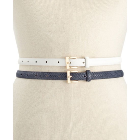Style & & Co 2-for-1 Smooth Texture Belts, White Navy, Large