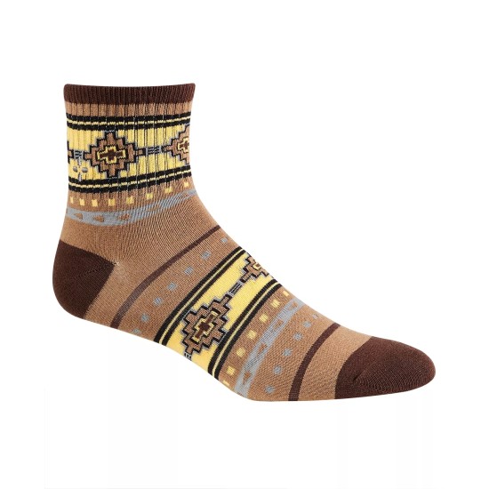  Men’s Aztec Patterned Half Calf Socks, Brown Aztec