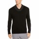 Men’s Contrast Shawl-Collar Supima Cotton Sweater(Black, 2XL)