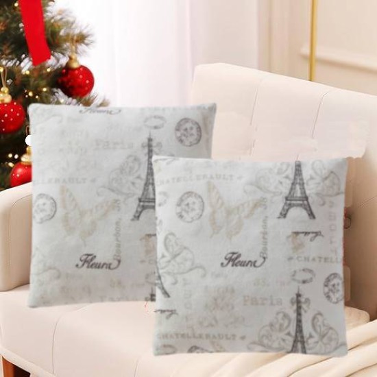  Printed Plush 18″ Decorative Pillow 2-Pack Paris Amour, Dark Beige