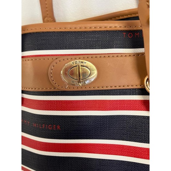 , Tommy Striped Tote II, Red/Navy