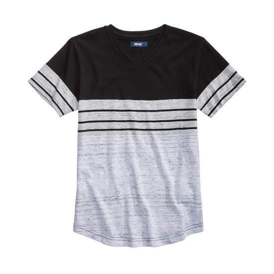 Big Boys Kid Colorblocked Stripe V-Neck T-Shirt (Large-Black)