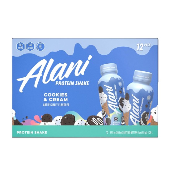  Protein Shake, Ready To Drink, Naturally Flavored, Gluten Free, Only 140 Calories With 20g Protein Per 12 Fl Oz Bottle, Cookies & Cream, 12 P