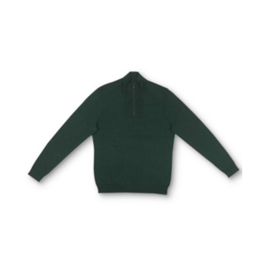  Men’s Quarter-Zip Ribbed Placket Sweater, Green, X-Large
