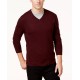  Men’s Solid V-Neck Cotton Sweater, Burgundy, X-Large