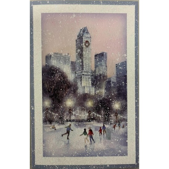 , City Scene with Skaters Holiday Cards, 14 Cards and Envelopes