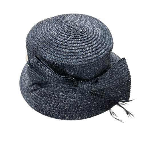  Metallic Bow Cloche Hat, Blue