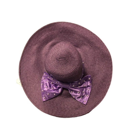  Pearl Big Bow Widebrim Hat, Purple