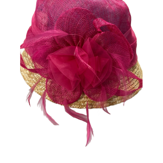  Wheat Straw Brim Hat, Pink