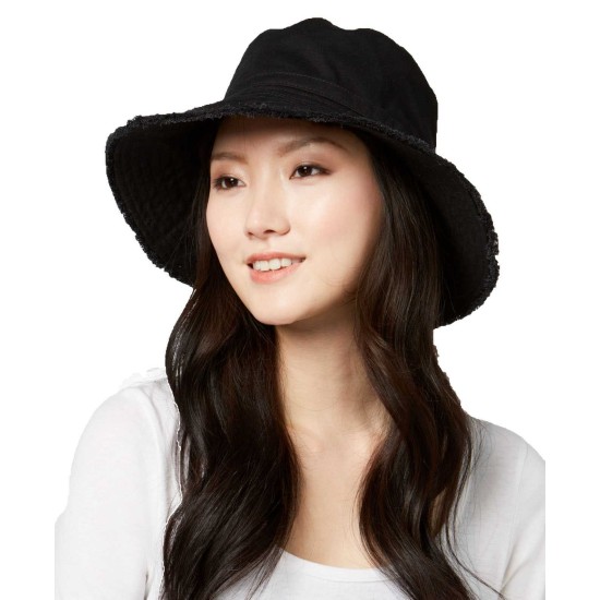  Cotton Frayed Edge Bucket Hat (Black, One Size)