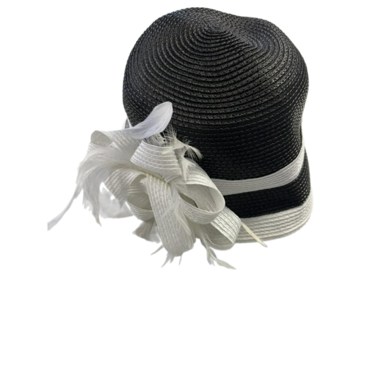 s Hibiscus Cloche Hat, Black/White, One Size