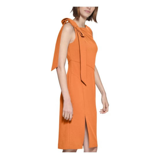  Womens Petite Bow Sheath Dress, Orange, 10P