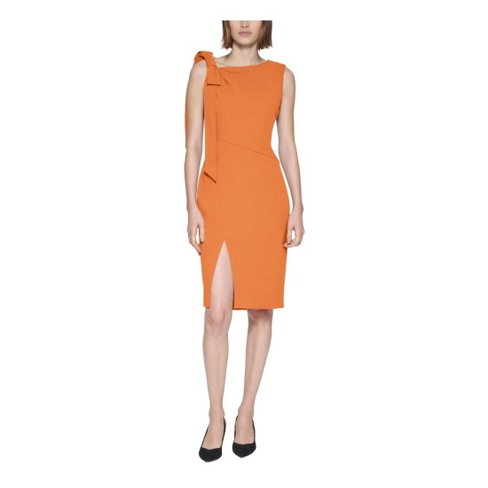  Womens Petite Bow Sheath Dress, Orange, 10P