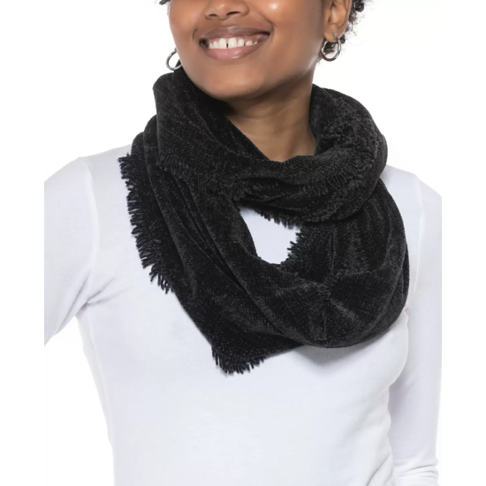  Woven Chenille Loop Scarf, Black, 30\'\' x 13\'\'