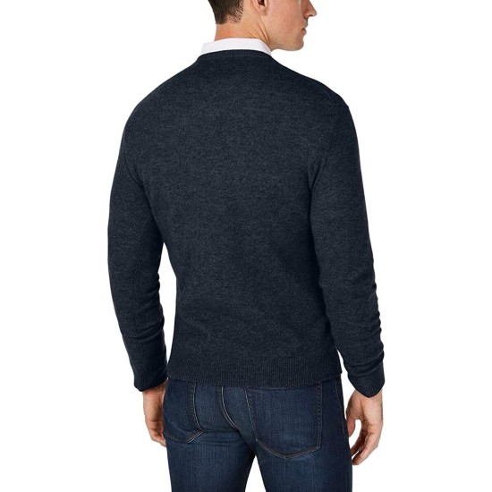  Men’s V-Neck Cashmere Sweater, Navy, Medium
