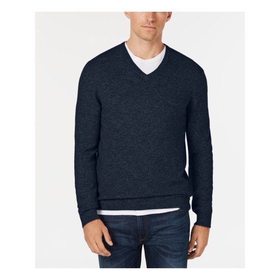  Men’s V-Neck Cashmere Sweater, Navy, Medium