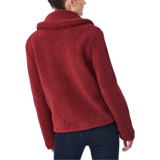  Juniors’ Faux-Fur Teddy Coat, Dark Red, XS
