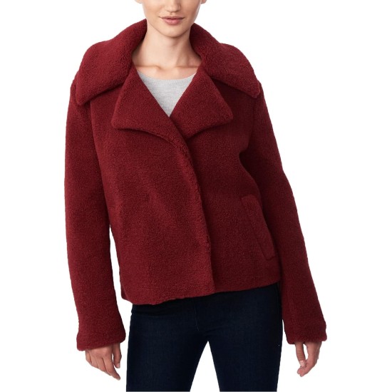  Juniors’ Faux-Fur Teddy Coat, Dark Red, L
