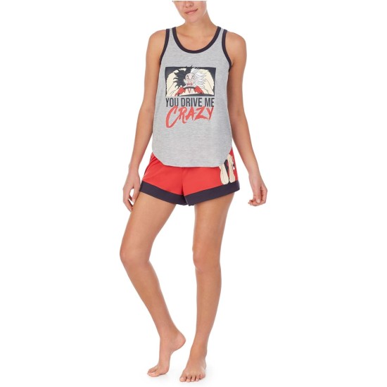  Women’s Cruella Tank Top & Shorts Pajama Set, Gray, Large