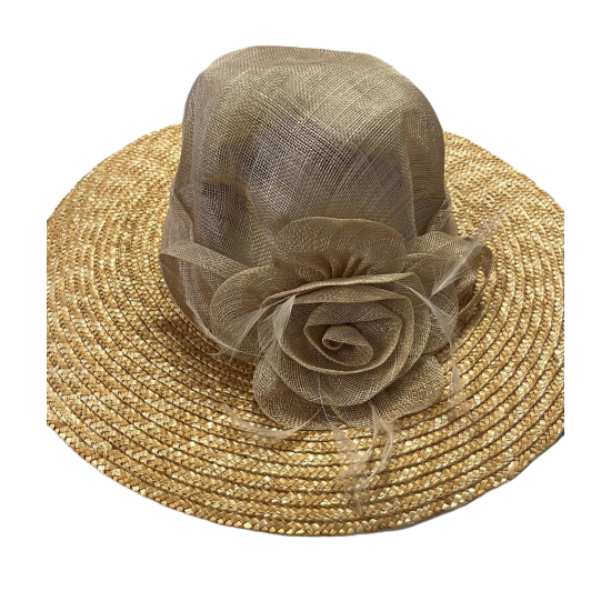 Fine Millinery by  Sinamay Wheatstraw Hat, Beige