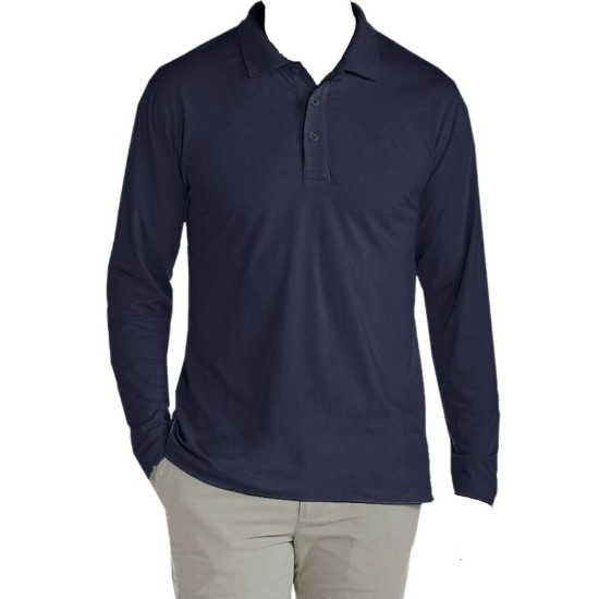  Men’s Blue Long-Sleeve Pique Polo Shirt Top Size M
