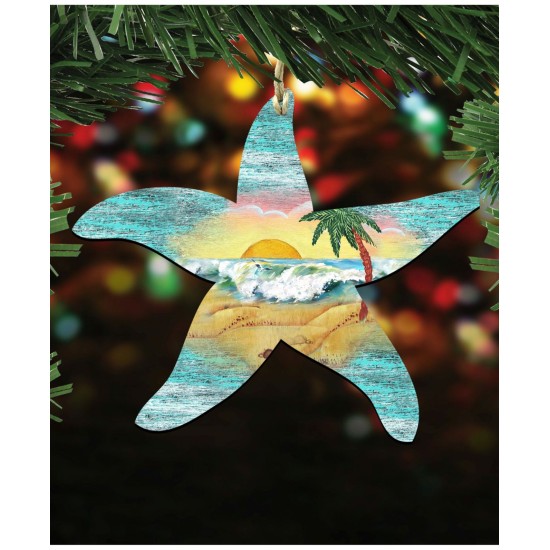 8198531 Starfish Scenic Wooden Christmas Ornament – Set of 2