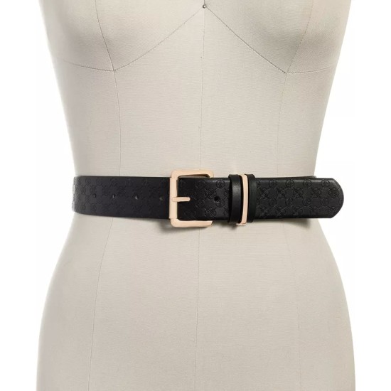  Womens Embossed Logo Belts, Black, Small
