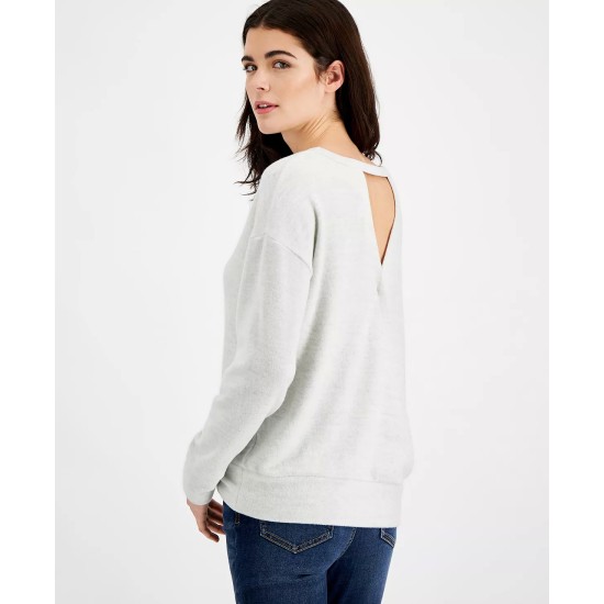  Juniors’ Cutout-Back Knit Top, White Heather Grey, X-Small