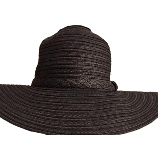  Mixed Braid Floppy Hat, Black