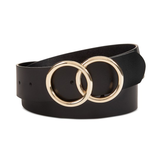  Women’s Double Circle Belt, Black/Rose Gold, Medium