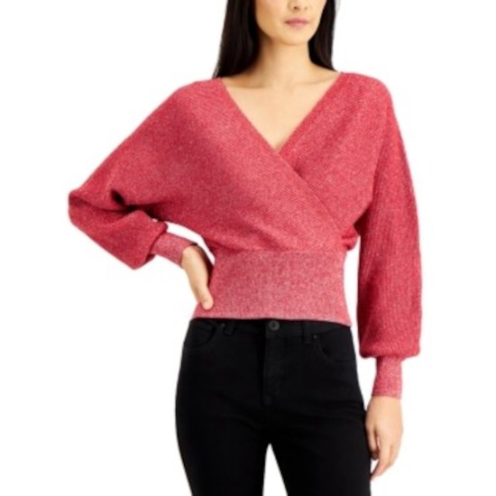  Womens Sparkle Pullover Sweater, Red, Small