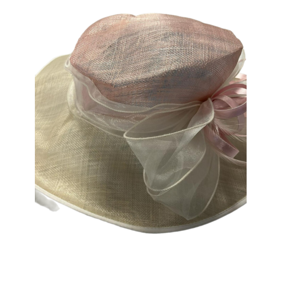  Large Down Brim Hat, Pink/Ivory
