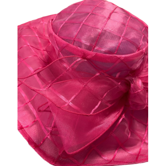  Plaid Organza Down Brim Hat, Pink