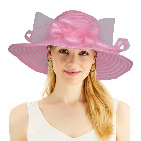  Womens Church Micro Brim Organza Cloche Sun Dressy Hat, Pink