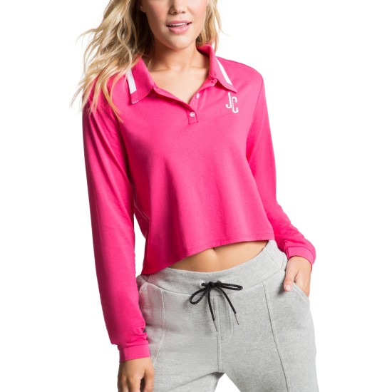  Womens Cropped Collared Shirt, Pink, Medium