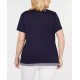  Plus Size Womens Printed Short Sleeve Scoop Neck T-Shirt  (Navy, 3X)