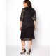  Women’s Plus Size Scalloped Boudoir Lace Dress, Black, 0X
