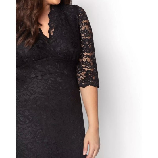  Women’s Plus Size Scalloped Boudoir Lace Dress, Black, 0X