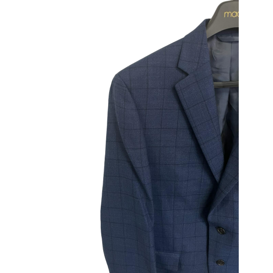  Mens Wool Blend Window Pane Two-Button Blazer, 44 Long