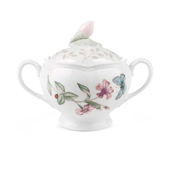  Butterfly Meadow Handled Porcelain Sugar Bowl, White, 5”