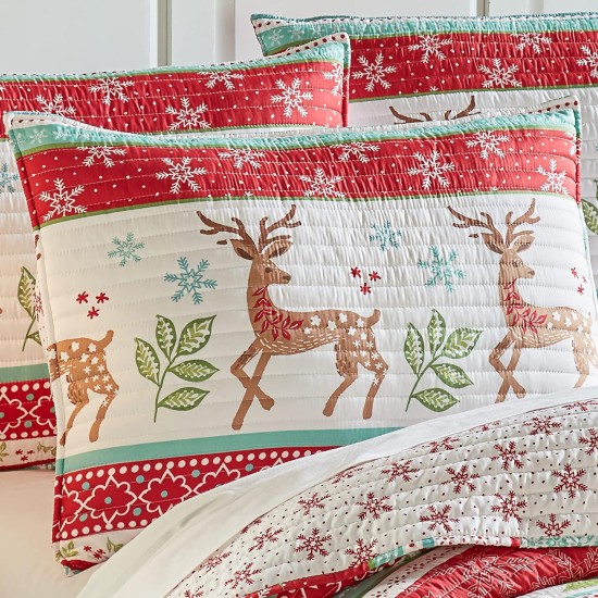  Home Let It Snow 3-Piece Multicolor Reindeer/Snowflakes Microfiber Full/Queen Quilt Set