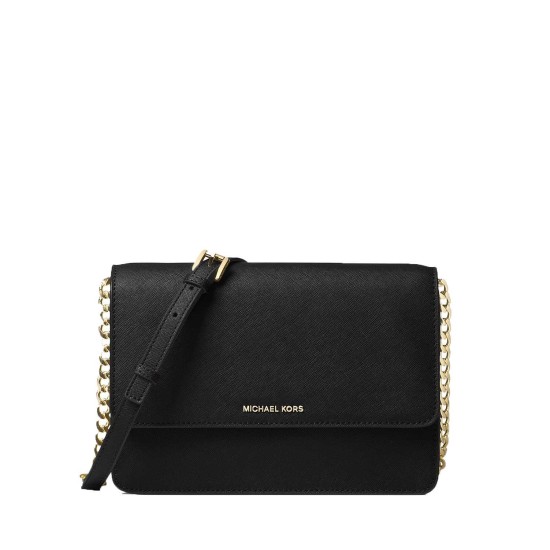  Daniela Saffiano Leather Crossbody Handbag (Black/Gold)