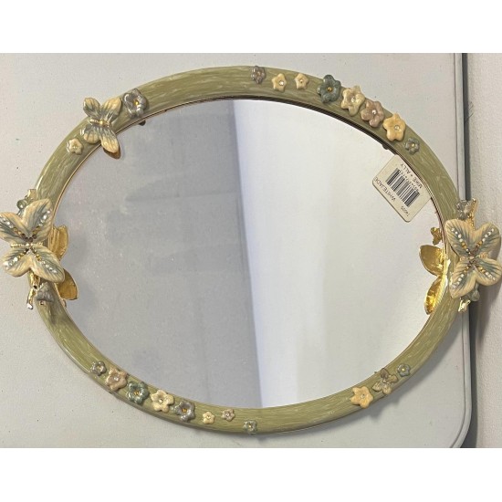 Mike And Ally Vintage Papillion Oval Mirror Tray, White Jade, 13.5 X 9.5