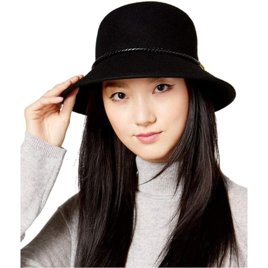  Women’s Felt Cloche Hat, One Size (Black)