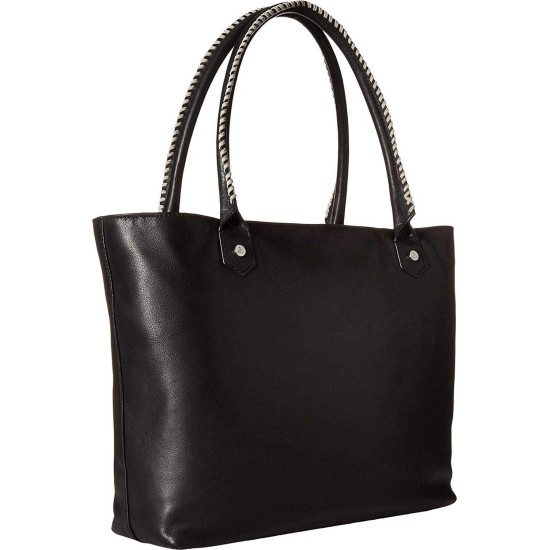  Womens Solana Leather Fringe Tote Handbag Black Large