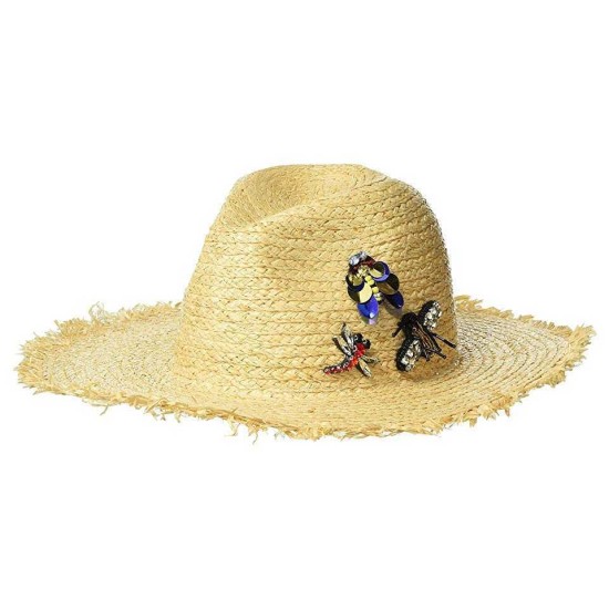  Embellished Insects Panama Hat (Natural, One Size)